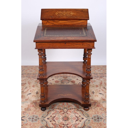 25 - AN EDWARDIAN ROSEWOOD AND SATINWOOD INLAID WRITING DESK the superstructure with hinged compartment a... 