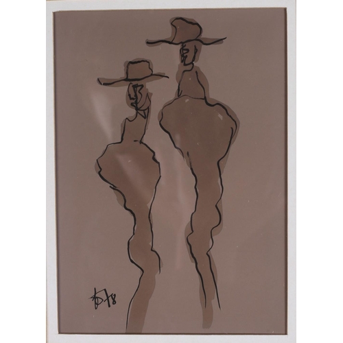 721 - GERALD DAVIS (1938-2005) IRISH FOUR FIGURE STUDIES pen ink and wash signed initials and dated 1978 t... 