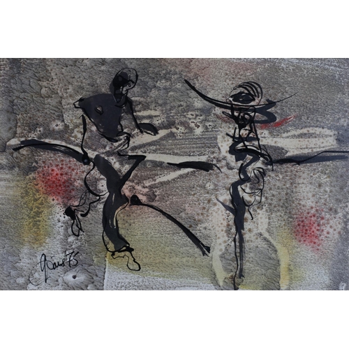 725 - GERALD DAVIS (1938-2005) IRISH DANCING FIGURES mixed media signed and dated bearing David Hendricks ... 