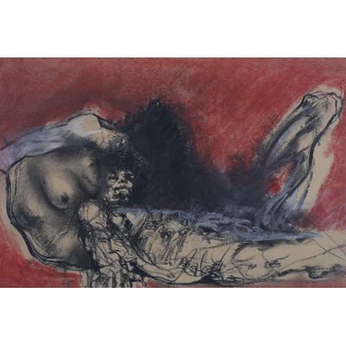 726 - DONAL O'SULLIVAN (1945-1991) IRISH RECLINING FIGURE charcoal and pastels titled and bearing David He... 