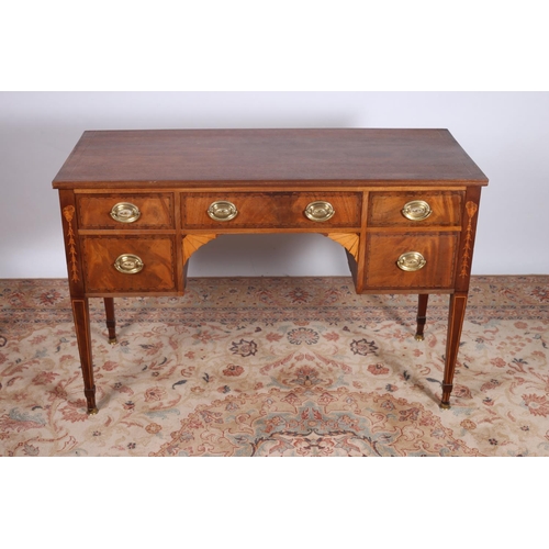 88 - A 19TH CENTURY MAHOGANY SIDE TABLE of rectangular outline with satinwood string inlay with four shor... 