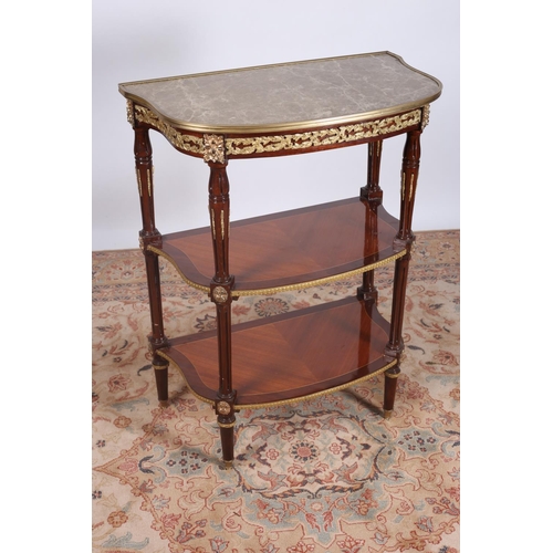 89 - A CONTINENTAL KINGWOOD AND GILT BRASS MOUNTED MARBLE SIDE TABLE of rectangular bowed outline the sha... 