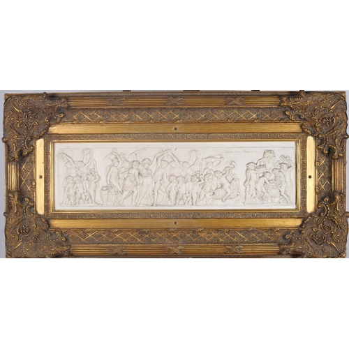 95 - A CONTINENTAL PLAQUE moulded in high relief with figures in ornate gilt frame 61cm x 124cm