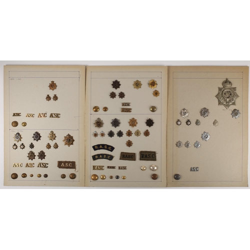 161 - A collection of Army Service Corps and Royal Army Service Corps helmet plates, badges and buttons. I... 