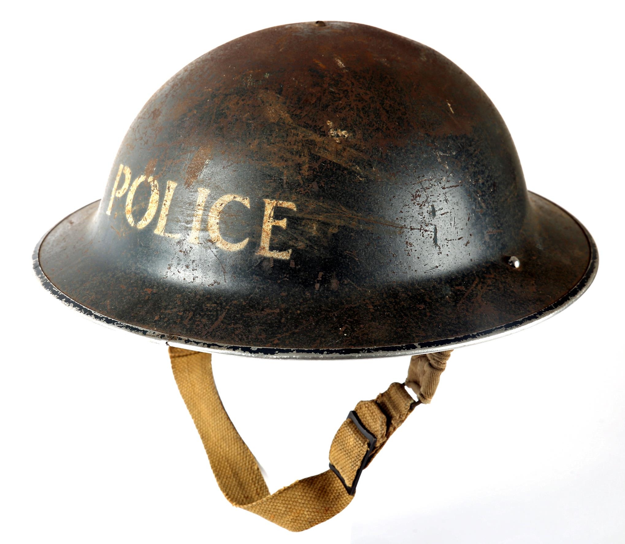 1939 45 A World War II Police brodie helmet the black shell