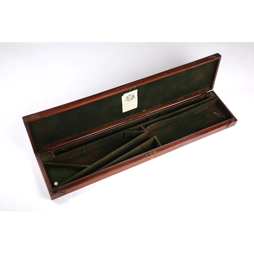 197 - 19th century inlaid mahogany Theophilus Richards sporting gun case, the hinged top with ebony string... 