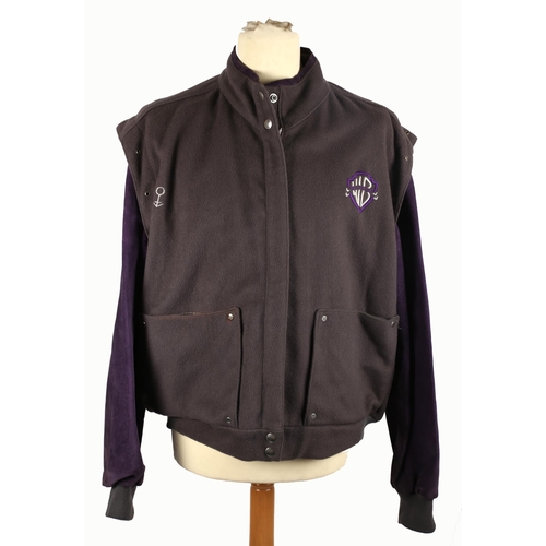 222 - Prince and the Revolution, 1990 tour jacket. a purple suede and grey fleece bomber jacket, the back ... 