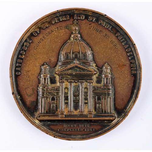 23 - 1864 Cathedral of St. Peter and St. Paul, Philadelphia medal, copper, 80 mm. 230g, by Anthony C. Paq... 