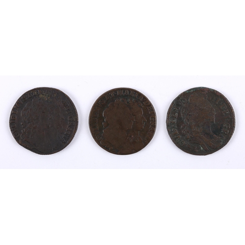 255 - Coins. Ireland, two William and Mary halfpennies 1693 (2) fine (F) and very fine (VF); and a William... 