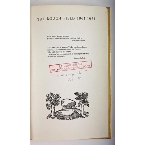 451 - Montague, John. The Rough Field. Dolmen, Dublin, 1972, 4to. First edition, ex library, half signed, ... 