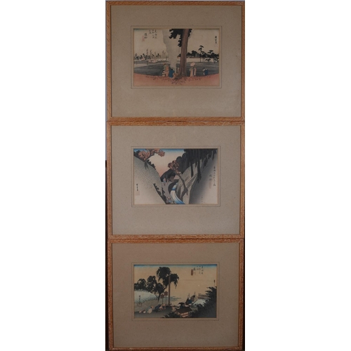 109 - HIROSHIGE IN THE COUNTRY SIDE OUTSIDE HAMAMATSU A YELLOW ROBED TRAVELER LOOKS ENVIOUSLY AT FARMERS A... 