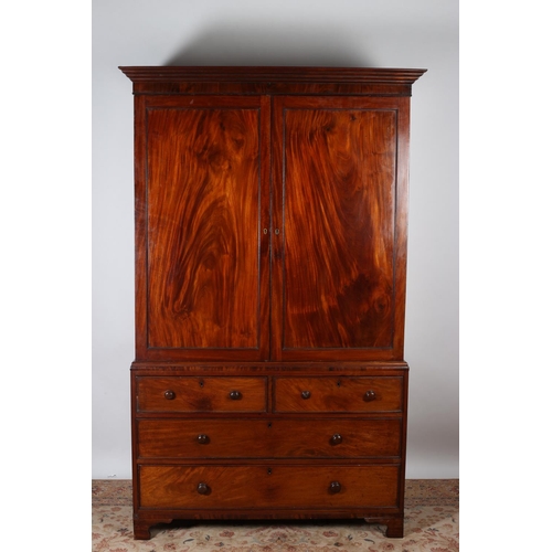 16 - A GOOD 19TH CENTURY MAHOGANY WARDROBE the moulded cornice above a pair of panelled doors containing ... 