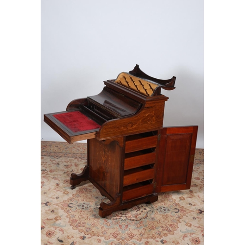 23 - A GOOD 19TH CENTURY ROSEWOOD AND MARQUETRY POP UP DAVENPORT the superstructure with hinged compartme... 