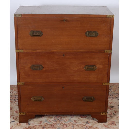 25 - A GEORGIAN DESIGN MAHOGANY MILITARY SECRETAIRE CHEST of rectangular outline with three long drawers ... 