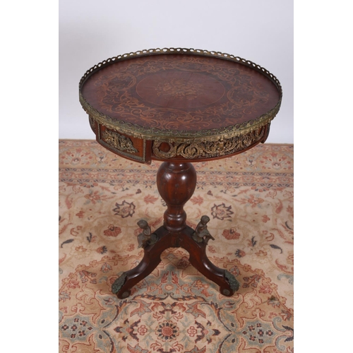 35 - A CONTINENTAL KINGWOOD MARQUETRY AND GILT BRASS MOUNTED OCCASIONAL TABLE of circular outline with pi... 