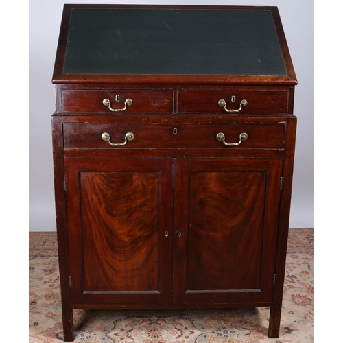 43 - A 19TH CENTURY MAHOGANY CLERK'S STANDING DESK the rectangular hinged top above two short and one lon... 