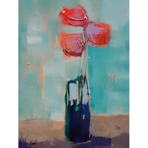 590 - TOM BYRNE STILL LIFE FLOWERS IN A VASE Oil on canvas signed lower left 40cm x 30cm