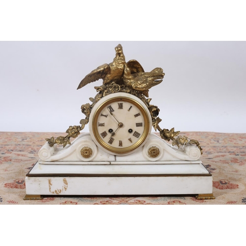 8 - A 19TH CENTURY WHITE MARBLE AND GILT BRASS MOUNTED MANTLE CLOCK by Japy Freres CIRCA 1835 the archit... 