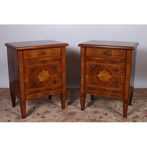 81 - A PAIR OF CONTINENTAL KINGWOOD AND MARQUETRY CHESTS each of rectangular outline with three frieze dr... 