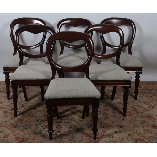 27 - A SET OF SIX 19TH CENTURY MAHOGANY DINING CHAIRS each with a curved top rail and splat with upholste... 