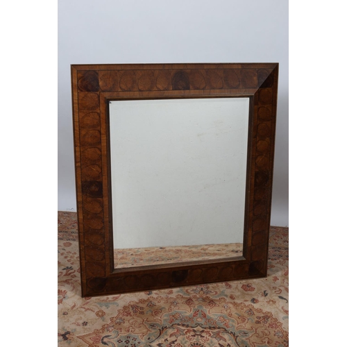 39 - AN OYSTER VENEERED FRAME MIRROR the rectangular bevelled glass plate within a moulded frame 116cm (h... 