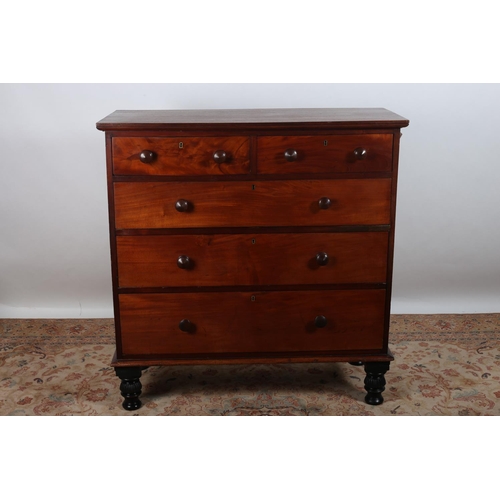 479 - A GOOD 19TH CENTURY MAHOGANY CHEST of rectangular outline the shaped top with two short and three lo... 