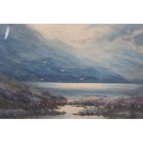 483 - AFTER PERCY FRENCH MOUNTAIN AND LAKE SCENE A watercolour 18cm x 26cm