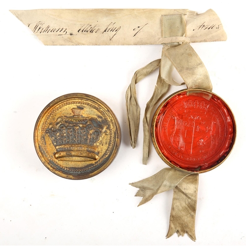 28 - Sir William Betham, Ulster King of Arms, his seal. A red wax seal in gilt cylindrical case mounted w... 
