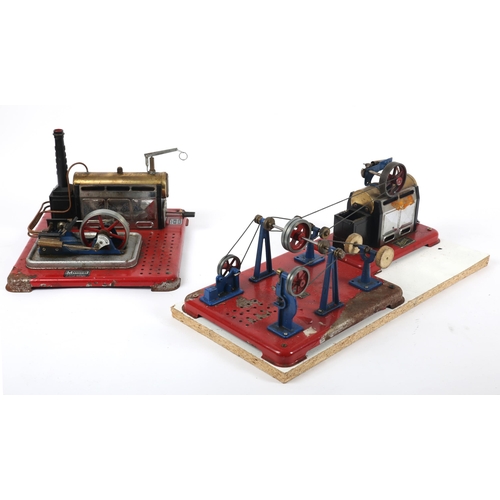 568 - Two Mamod live-steam stationary engines together with a Mamod WS1 workshop. (3)