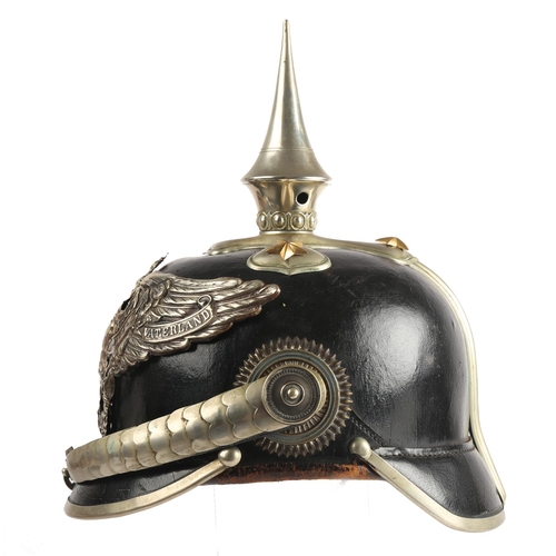 61 - 1914-1918 World War I, German Imperial dragoons officer's picklehaub. The leather shell with silvere... 