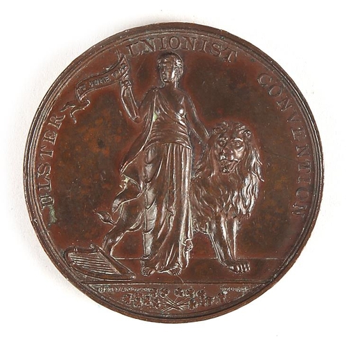 68 - 1892 Ulster Unionist Convention Medal by Gibson, Belfast, obv. Hibernia standing beside a lion, hold... 