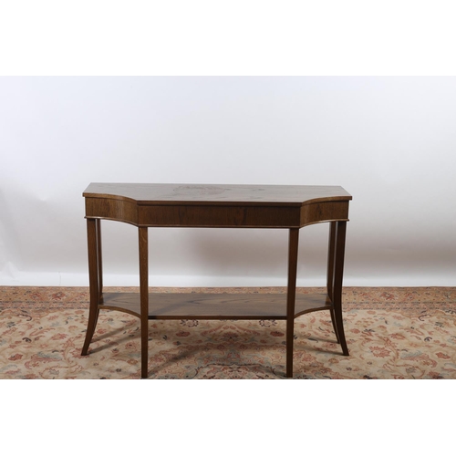 53 - AN OAK CONSOLE TABLE the shaped top raised on square splayed legs joined by an under tier 80cm (h) x... 