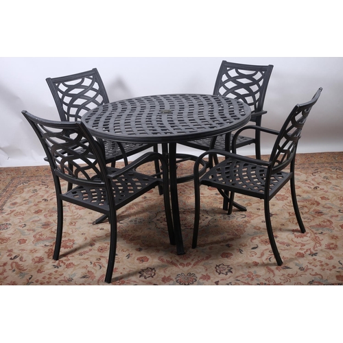 55 - A HARTMAN ALUMINIUM FIVE PIECE PATIO SUITE comprising four elbow chairs each with an interwoven back... 