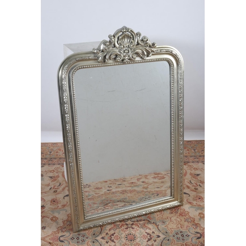 582 - A CONTINENTAL SILVER FRAMED MIRROR the rectangular plate within a beadwork and foliate frame with sh... 