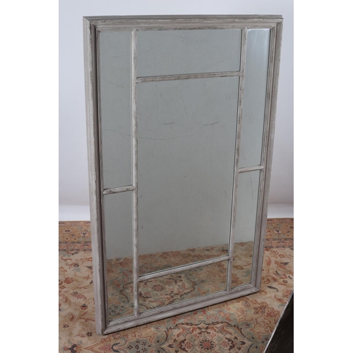 583 - A CONTEMPORARY GREY PAINTED COMPARTMENTED MIRROR 41cm x 90cm