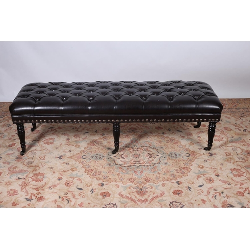 70 - A VICTORIAN DESIGN MAHOGANY AND UPHOLSTERED STOOL of rectangular outline the button upholstered seat... 