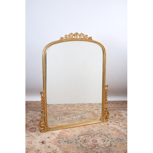 118 - A CONTINENTAL GILT FRAME MIRROR the rectangular arched bevellled glass plate within a beadwork frame... 