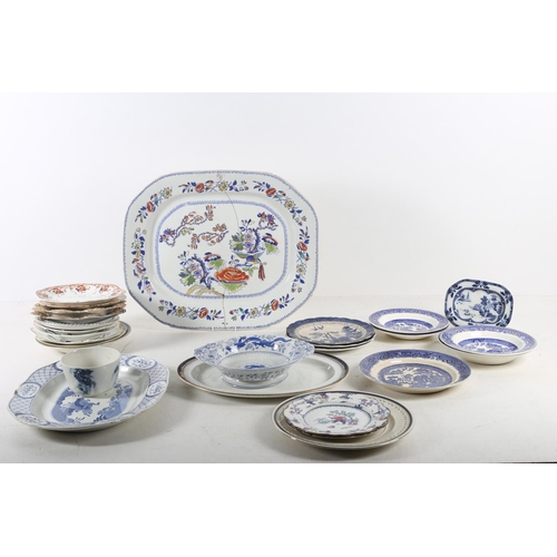 575 - A COLLECTION OF IRONSTONE PLATES to include three meat platters Willow pattern soup bowls tureens an... 