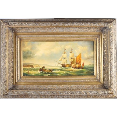 599 - SEASCAPE WITH SAILING BOATS monogrammed lower left BTH Hove Oil on panel 19cm x 39cm together with F... 