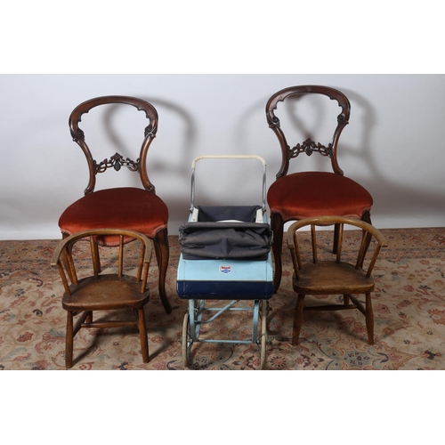 603 - A PAIR OF VINTAGE ELM TUB SHAPED CHILDS CHAIRS each with a panelled seat on cylindrical legs joined ... 