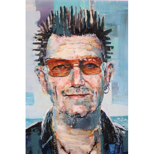 614 - TOM BYRNE HEAD AND SHOULDERS PORTRAIT OF BONO Oil on canvas signed lower right 49cm x 38cm