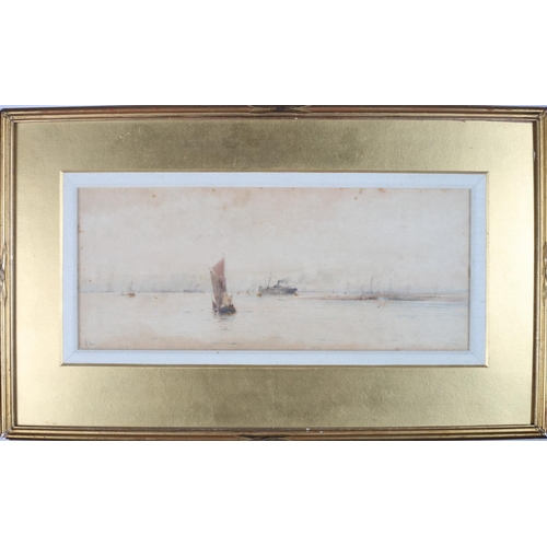 623 - ALBERT SEASCAPE WITH SAILING BOATS AND SHIPS A watercolour signed lower left 18cm x 38cm