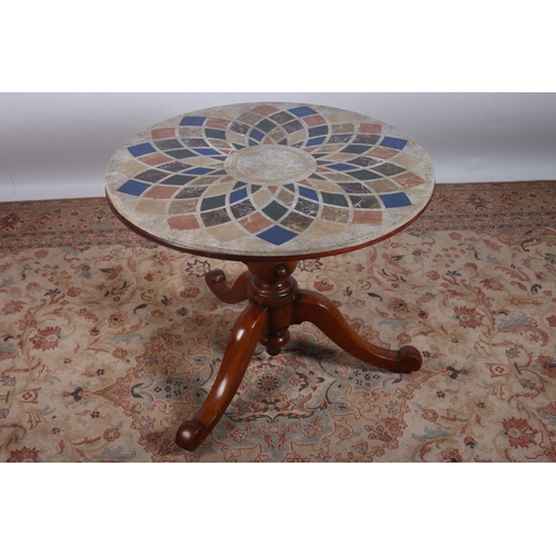 97 - A SPECIMEN MARBLE TOP TABLE of circular outline raised on a Victorian base the bulbous ring turned c... 