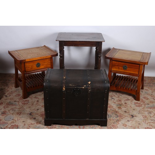 652 - A PAIR OF HARDWOOD LAMP TABLES each of rectangular form with frieze drawer raised on moulded legs jo... 