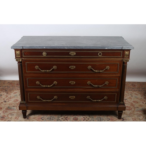 35 - A VERY FINE 19TH CENTURY CONTINENTAL MAHOGANY AND GILT BRASS MOUNTED CHEST surmounted by a grey vein... 