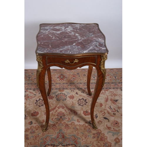 70 - A GOOD CONTINENTAL KINGWOOD GILT WOOD AND MARBLE SIDE TABLE of serpentine outline the shaped top wit... 