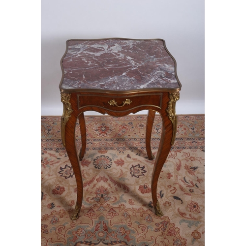 51 - A GOOD CONTINENTAL KINGWOOD GILT WOOD AND MARBLE SIDE TABLE of serpentine outline the shaped top wit... 