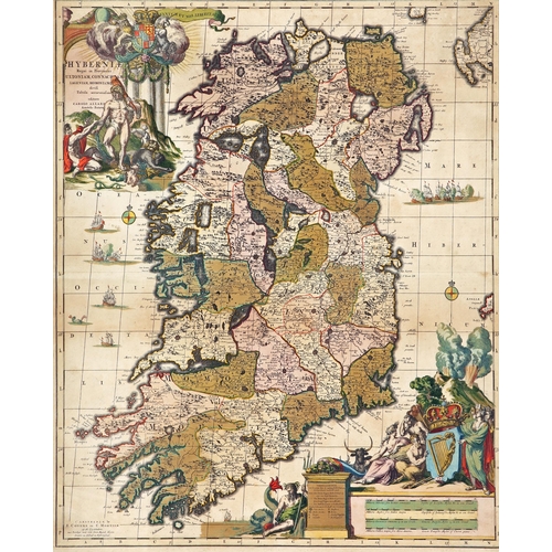 11 - 1733 Map of Ireland by Carolus Allard, a hand-coloured engraved map, Hyberniae Regni in Provincias U... 