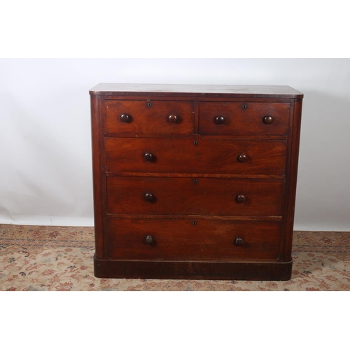 1 - A 19TH CENTURY MAHOGANY CHEST of rectangular outline the shaped top above two short and three long g... 