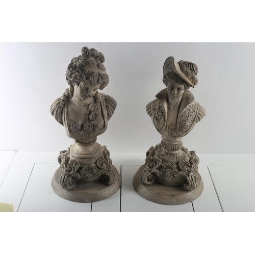 56 - A PAIR OF COMPOSITION FIGURES each modelled as a head and shoulders bust of a male and female raised... 